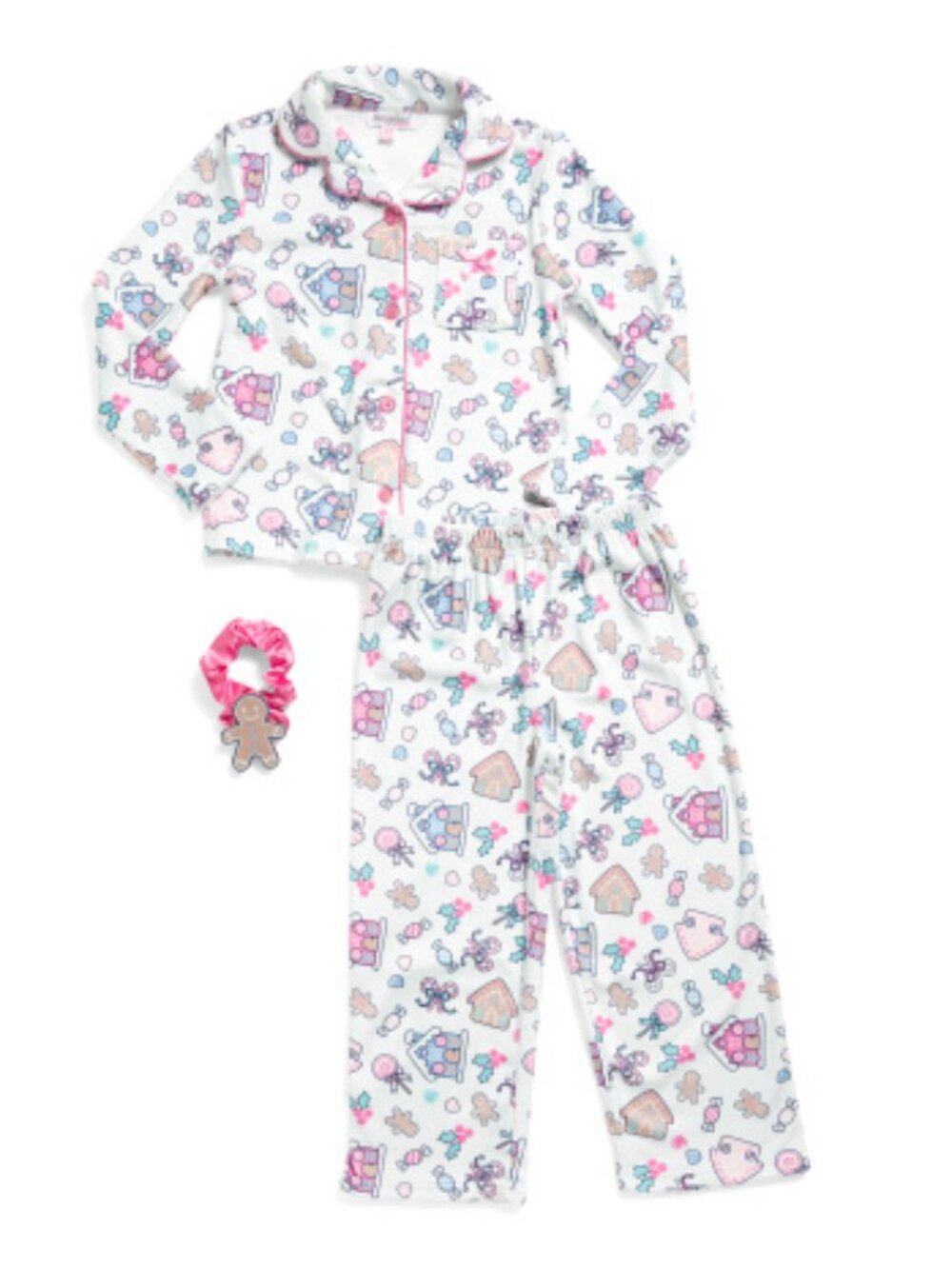 NWT BMAGICAL Girls Gingerbread Village Velour Pajama Top And Pants 3 Piece Set